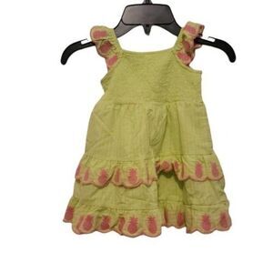 Wonder Nation Baby Girl Lime Pink Pineapple Embroidery Smocked Sun Dress Sz 2T